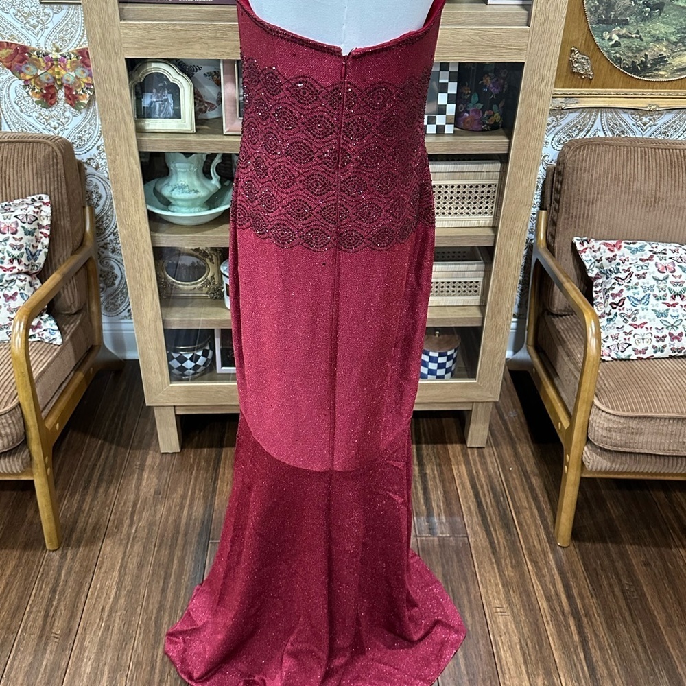 St. John Couture Rare Strapless Crystal Gown Dark Ruby Size 8 NWT - Picture 5 of 16